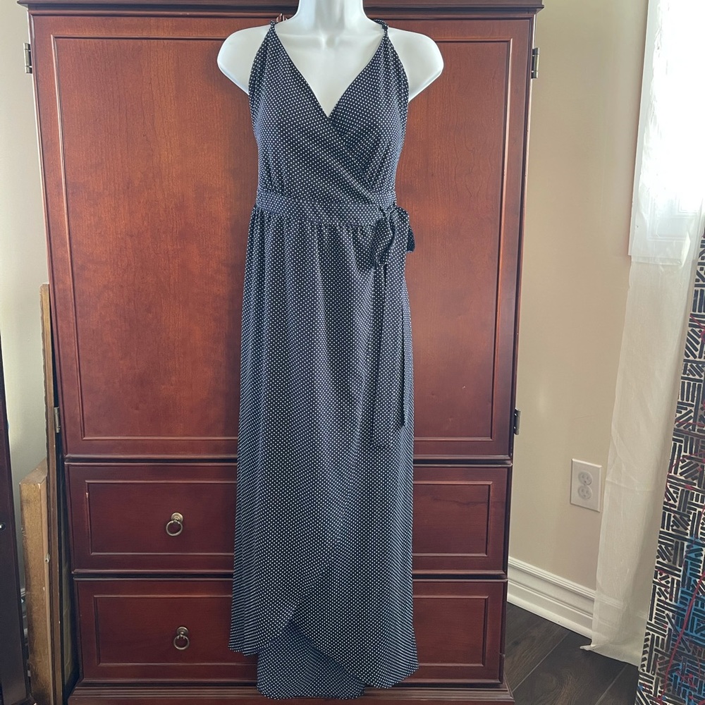 Urban outfitters navy and white polka dot wrap dress
